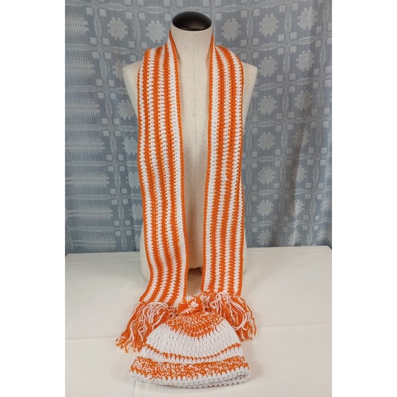 Tennessee Volunteers Scarf Crochet Handmade Scarf Toboggan Hat Orange & White - Picture 1 of 11